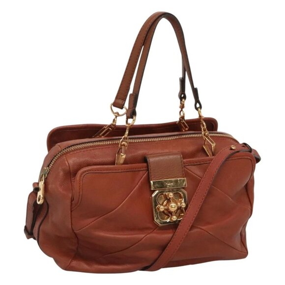 Chloe Elsie Hand Bag Leather 2way Brown Gold Auth